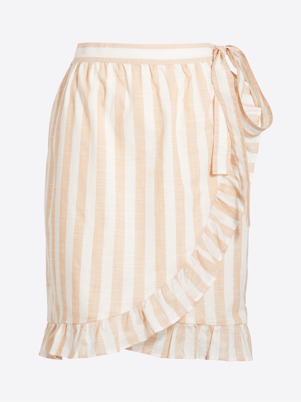 J. Crew Coastal Grandma Tan White Striped Ruffle Wrap 100% Cotton Mini Skirt 0